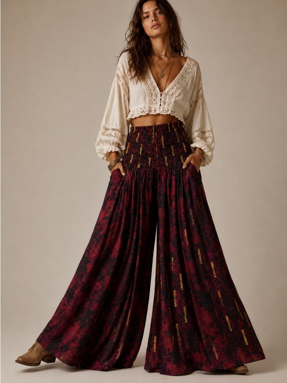 W9 WEVEZ 100% Silk Wide Leg Pull-On Pants | Made in India | NWT | One Size S–XL